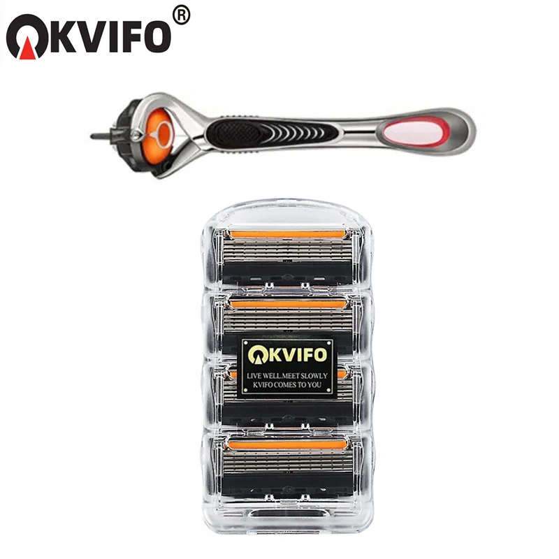 Color: Red - KVIFO High Quality 5-ply Razor Manual Shaving Blades Men Face Shaving Razor Replacement Cutter Heads & Razor Holders Sets