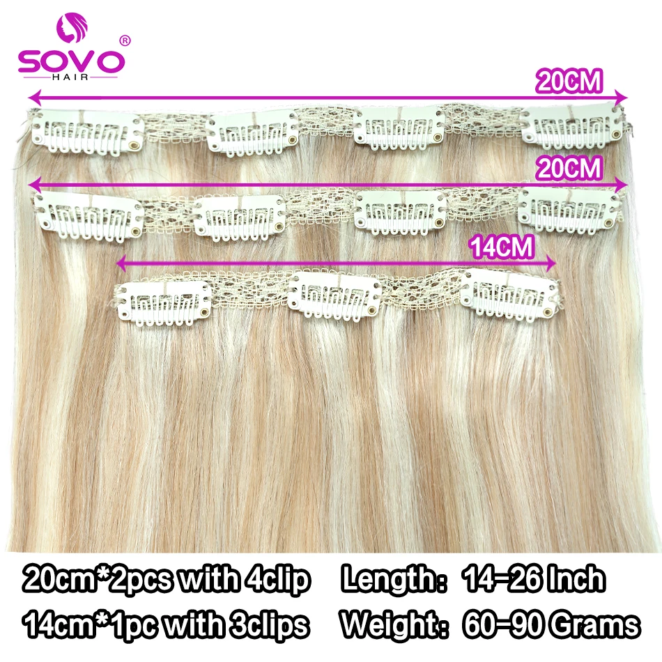 Color: #2, Length: 8inches - SOVO Clip In Hair Extensions Human Hair 3 Pieces Bone Straight Clip Ins Hair Extension 60-90G Real Natural European Hair 12-26"