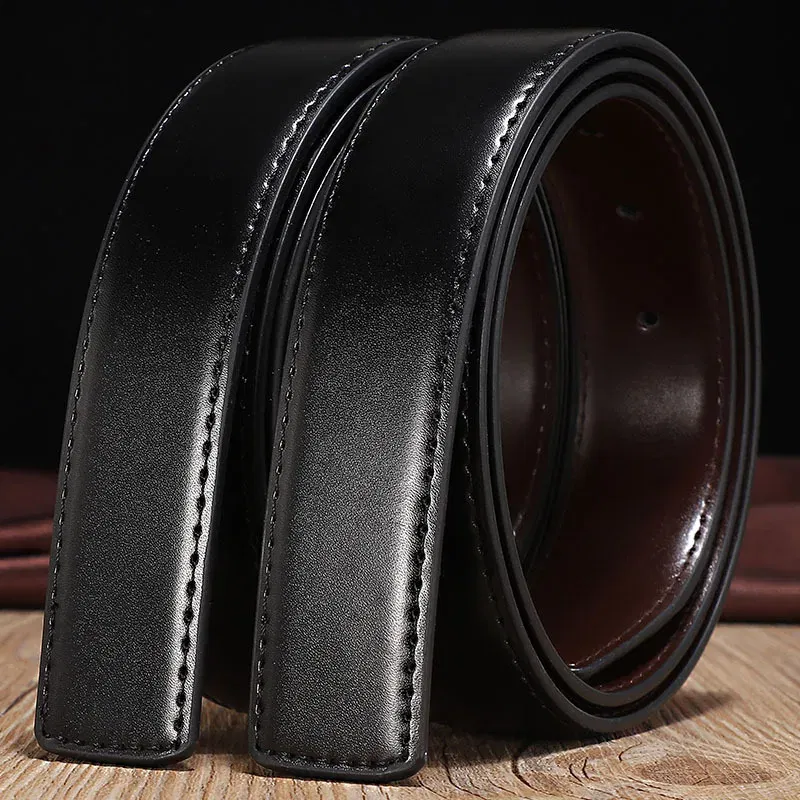 Color: WHITE, Belt Length: 125cm, Ships From: CHINA - 2.8cm 3.0cm 3.3cm 3.5cm 3.8cm Wide Double-sided Cow Reversible Leather With Holes No Buckle Belt Without Buckle High Quality