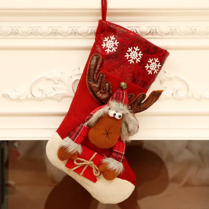 Color: Olive - 1pc Christmas Santa & Snowman & Reindeer Stocking Ornament, Christmas Stocking Hanging Pendant