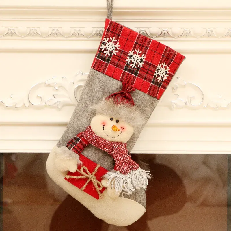 Color: Olive - 1pc Christmas Santa & Snowman & Reindeer Stocking Ornament, Christmas Stocking Hanging Pendant