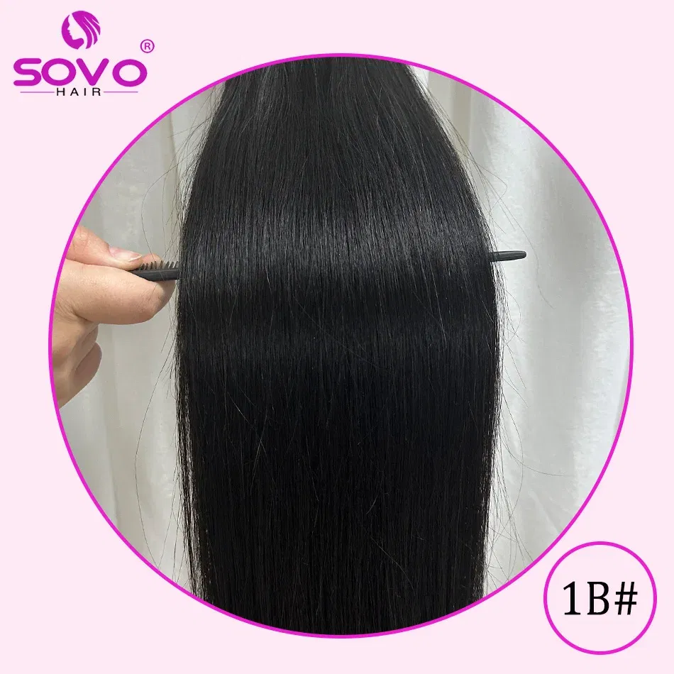 Color: #1B, Length: 14 inches - SOVO Clip In Hair Extensions Human Hair 3 Pieces Bone Straight Clip Ins Hair Extension 60-90G Real Natural European Hair 12-26"