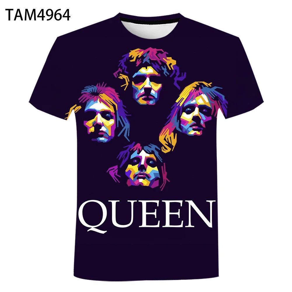Color: Beige, Size: L - New British Rock Band Queen 3D Printed Men Women T-shirt Casual Short Sleeve Oversized Tees Tops Fashion Punk O-Neck Clothing