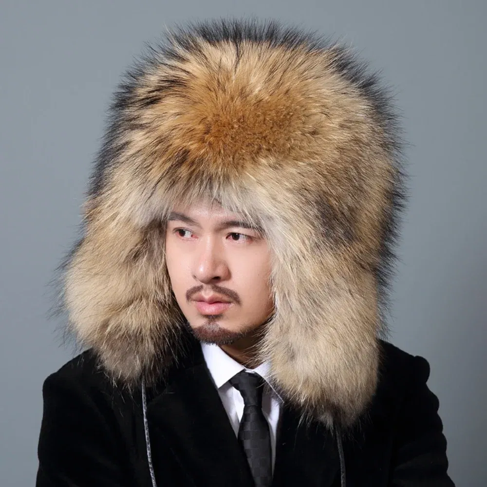 Color: SKY BLUE, Hat Size: 60/61, Ships From: CHINA - Men Real Fur Beanies Hat Mongolian Hat Unique Process Fox Tail Design Luxury Winter Warm Hats For Fashion Men Bomber Hat