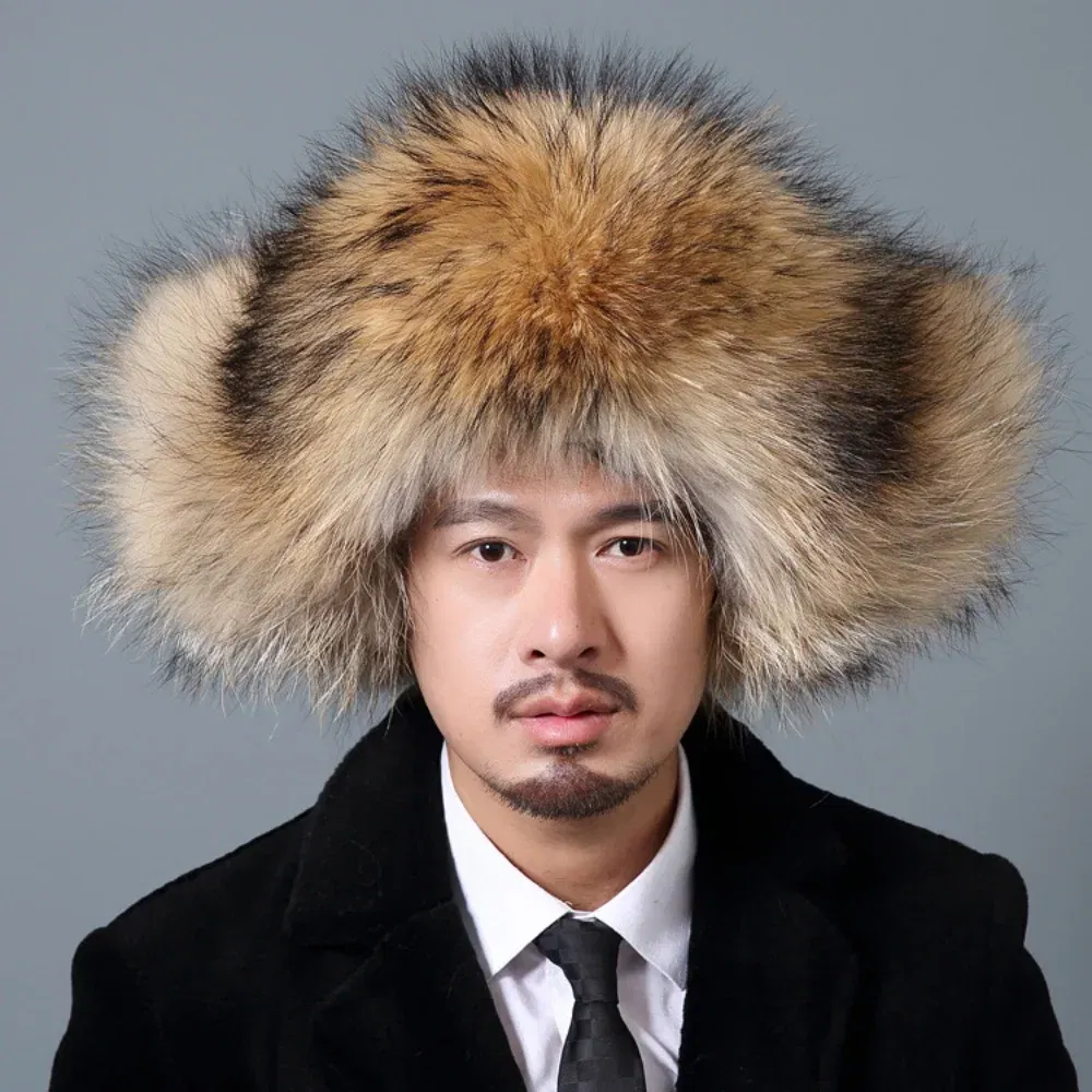 Color: SKY BLUE, Hat Size: 60/61, Ships From: CHINA - Men Real Fur Beanies Hat Mongolian Hat Unique Process Fox Tail Design Luxury Winter Warm Hats For Fashion Men Bomber Hat