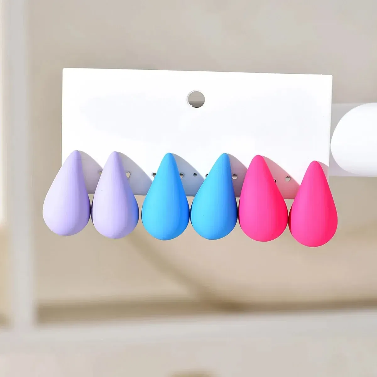 Metal Color: BROWN - 3 Pair/Set Chunky Gold Plated Waterdrop Hoop Earrings for Women Smooth Multicolour Acrylic Tear Drop Earring Lightweight Jewelry