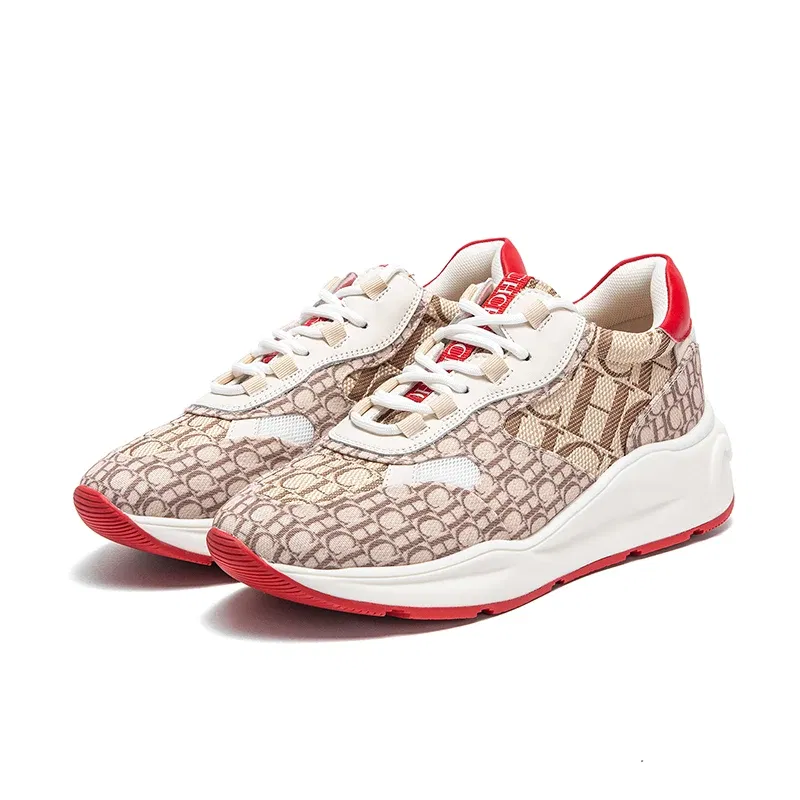 Color: Khaki, Shoe Size: 36 - CHCH Women's Vulcanized Shoes 2025 New Comfortable Mesh Splicing Design Flat Shoes Casual Outdoor Walking Shoes
