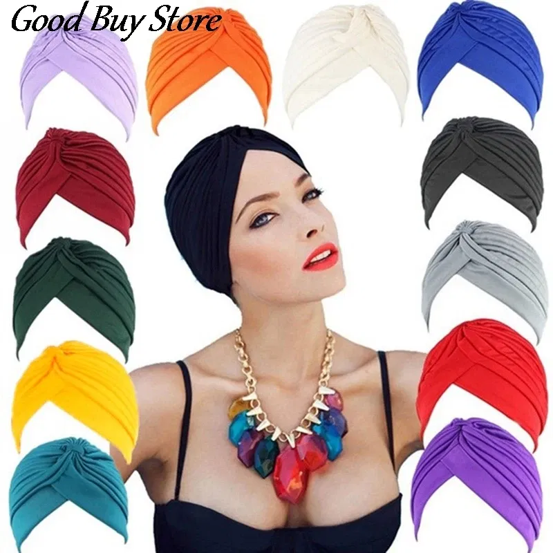 Color: black - Solid Color Turban Hat Women Muslim Stretch Hijabs Hats Islamic Underscarf Head Wrap Cap Female Plain Headwear Headband Soft