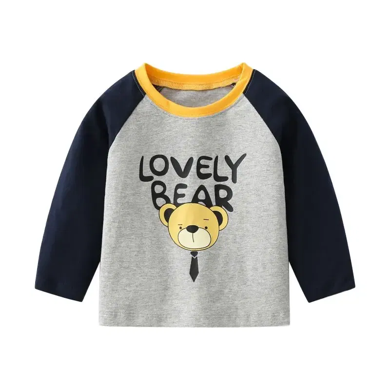 Color: GRAY, Kid Size: 4T - Children's long-sleeved T-shirt 2024 spring & fall new style small and medium-sized kidsren's baby round neck bottoming shirt