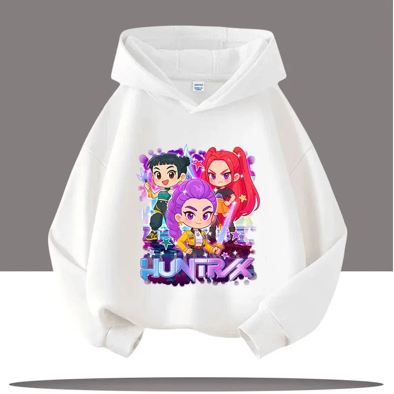 Color: GRAY, Kid Size: 9 - Y2K KPop Demon Hunters Hoodies Teenage Girls Boys Rumi KPop Demon Hunters Hoody Autumn Casual Long Sleeve Children's Clothing