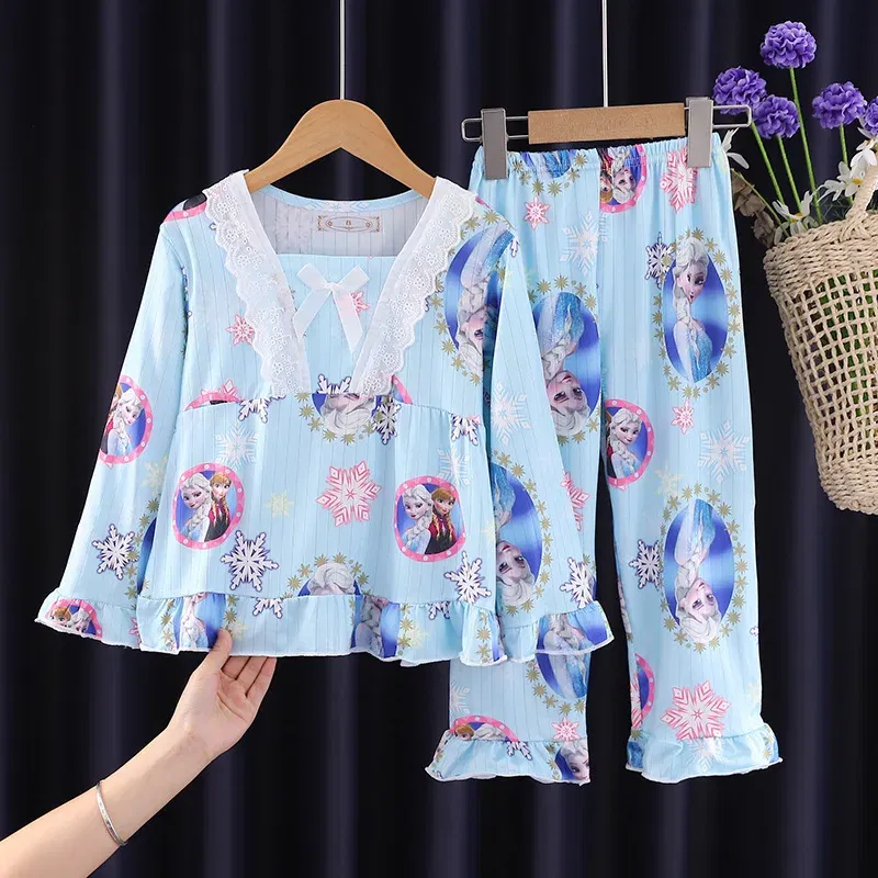 Color: Gold, Kid Size: 11 - 2pcs/set New Disney Stitch Children Pyjamas for Boys and Girls Sets Kid Minnie Home Wear Travel Casual Sleepwear Suit Cute Gift