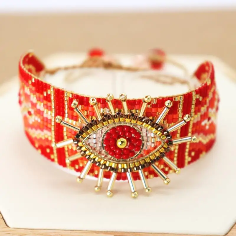 Metal Color: Hot Stamping - ALIYA Miyuki Beads Evil Eye Bracelet Bohemian Mujer Pulseras Moda Women Armband Jewelry Handmade Braided Bracelet Wholesale