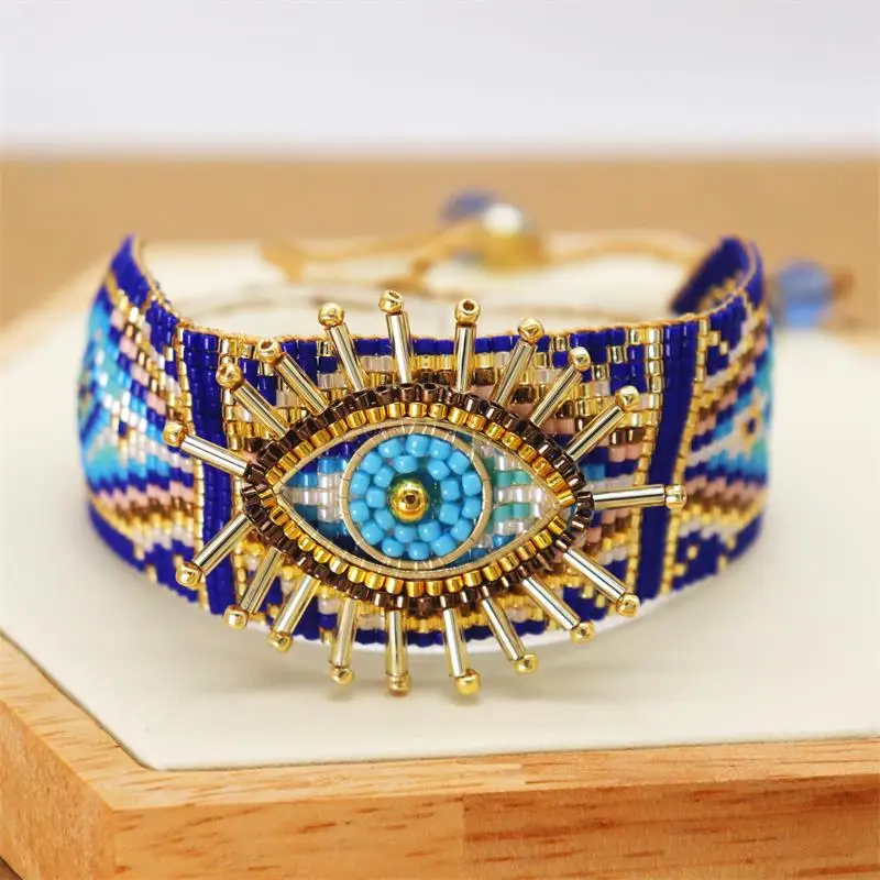 Metal Color: Hot Stamping - ALIYA Miyuki Beads Evil Eye Bracelet Bohemian Mujer Pulseras Moda Women Armband Jewelry Handmade Braided Bracelet Wholesale