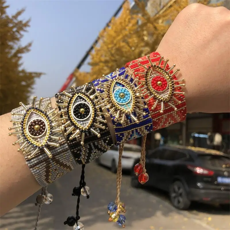 Metal Color: Hot Stamping - ALIYA Miyuki Beads Evil Eye Bracelet Bohemian Mujer Pulseras Moda Women Armband Jewelry Handmade Braided Bracelet Wholesale