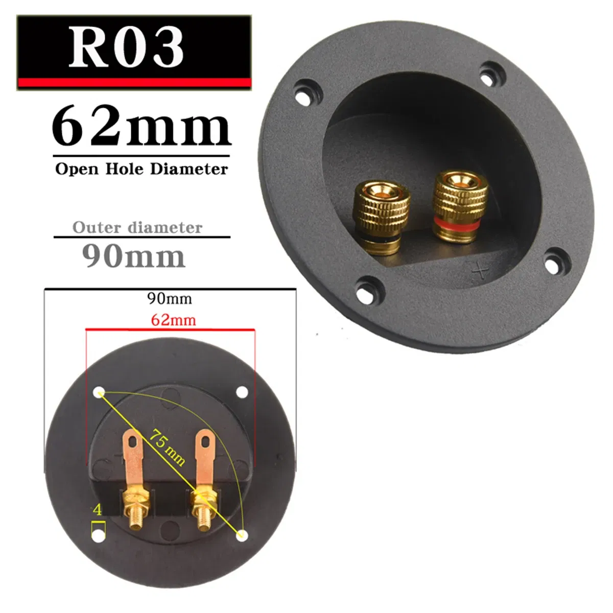 Color: black, Bundle: Bundle 3 - HIFIDIY LIVE Square circle (Install Hole 49-76) speaker junction Box  Terminal Shell 2 copper Binding Post Wire Cable Connector