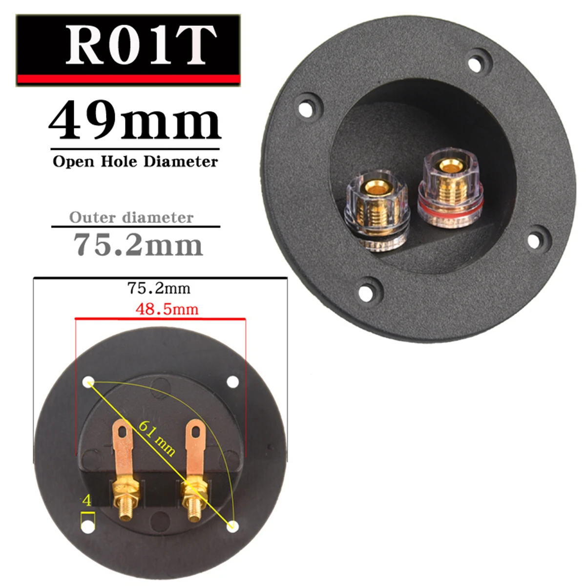 Color: black, Bundle: Bundle 3 - HIFIDIY LIVE Square circle (Install Hole 49-76) speaker junction Box  Terminal Shell 2 copper Binding Post Wire Cable Connector