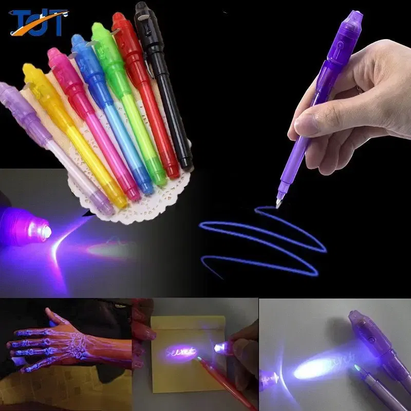Color: Pink - Luminous Light Pen Magic Purple 2 In 1 UV Black Light Combo Drawing Invisible Ink Pen Learning Education Toys for Child
