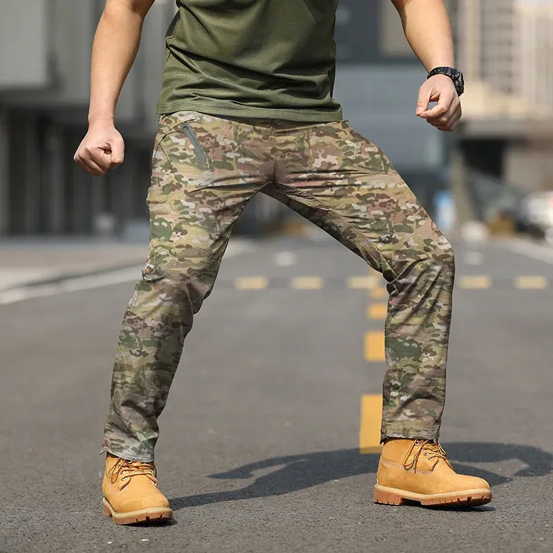 Color: Blue, Size: 4XL - Archon X9 Tactical Pants Slim Fit Waterproof Camouflage Training Pants Spring Autumn Breathable Waterproof Overalls Loose Wear