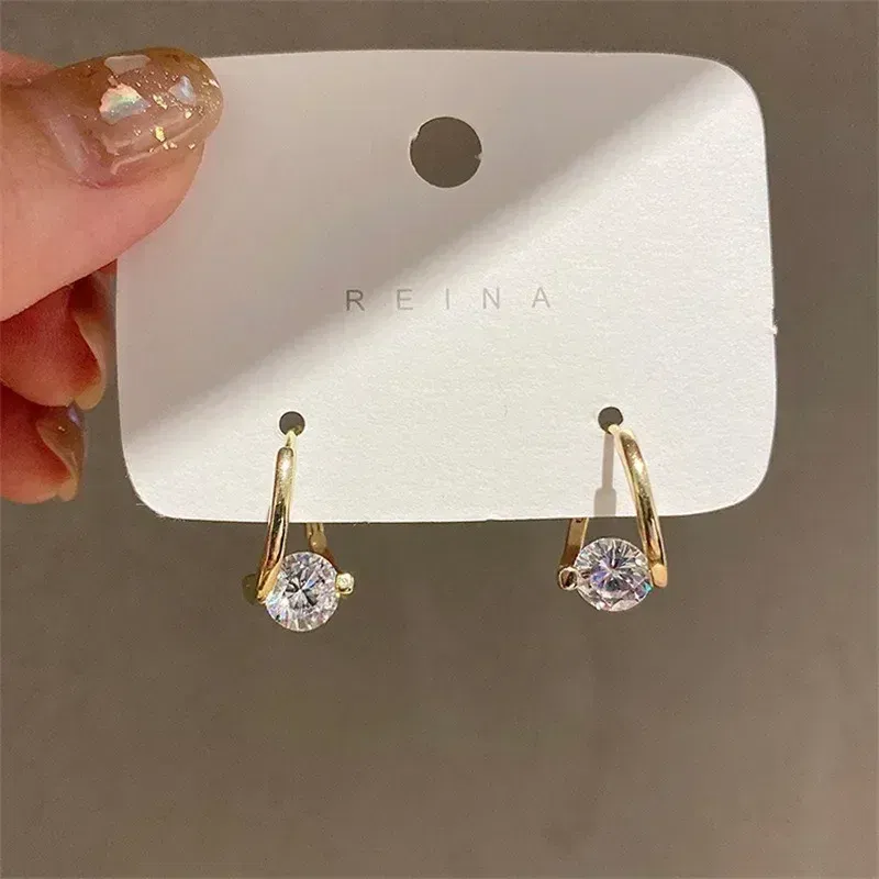 Metal Color: Red Wine - 2024 New Fashion Gold Color Round Zircon Simple Drop Dangle Earrings for Women Charm Korean Hoop Jewelry Wedding Birthday Gift