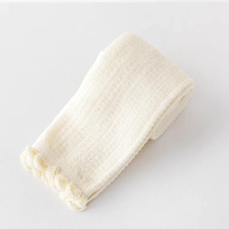 Color: WHITE, Size: 128, Ships From: CHINA - Summer Spring Mesh Baby Girls Stretch Leggings Cotton Solid Ruffle Edge Toddler Kids Pants