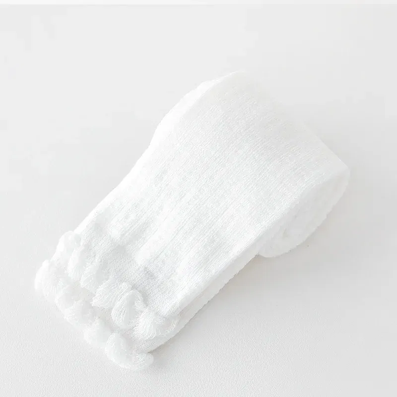 Color: WHITE, Size: 128, Ships From: CHINA - Summer Spring Mesh Baby Girls Stretch Leggings Cotton Solid Ruffle Edge Toddler Kids Pants