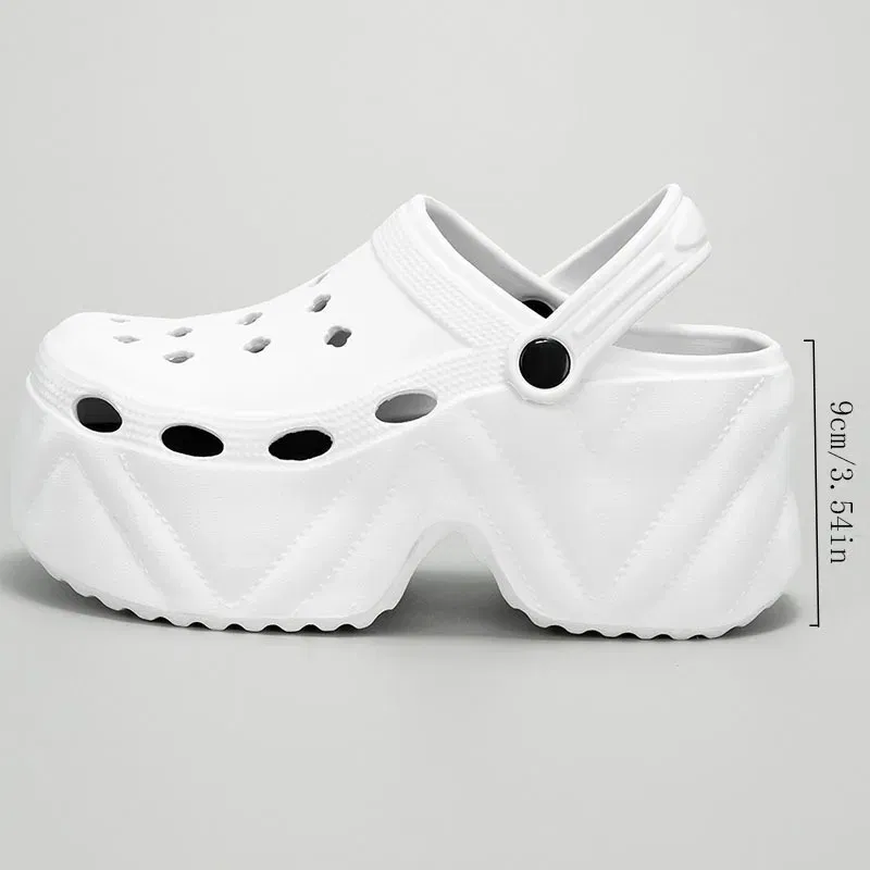 Color: black, Shoe Size: 3.5 - New summer outside wear thick bottom 9cm height increase EVA Baotou soft bottom non-slip women's breathable slippers cave shoes