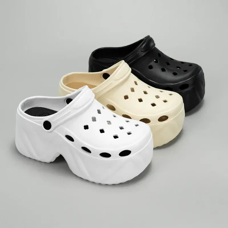 Color: black, Shoe Size: 3.5 - New summer outside wear thick bottom 9cm height increase EVA Baotou soft bottom non-slip women's breathable slippers cave shoes