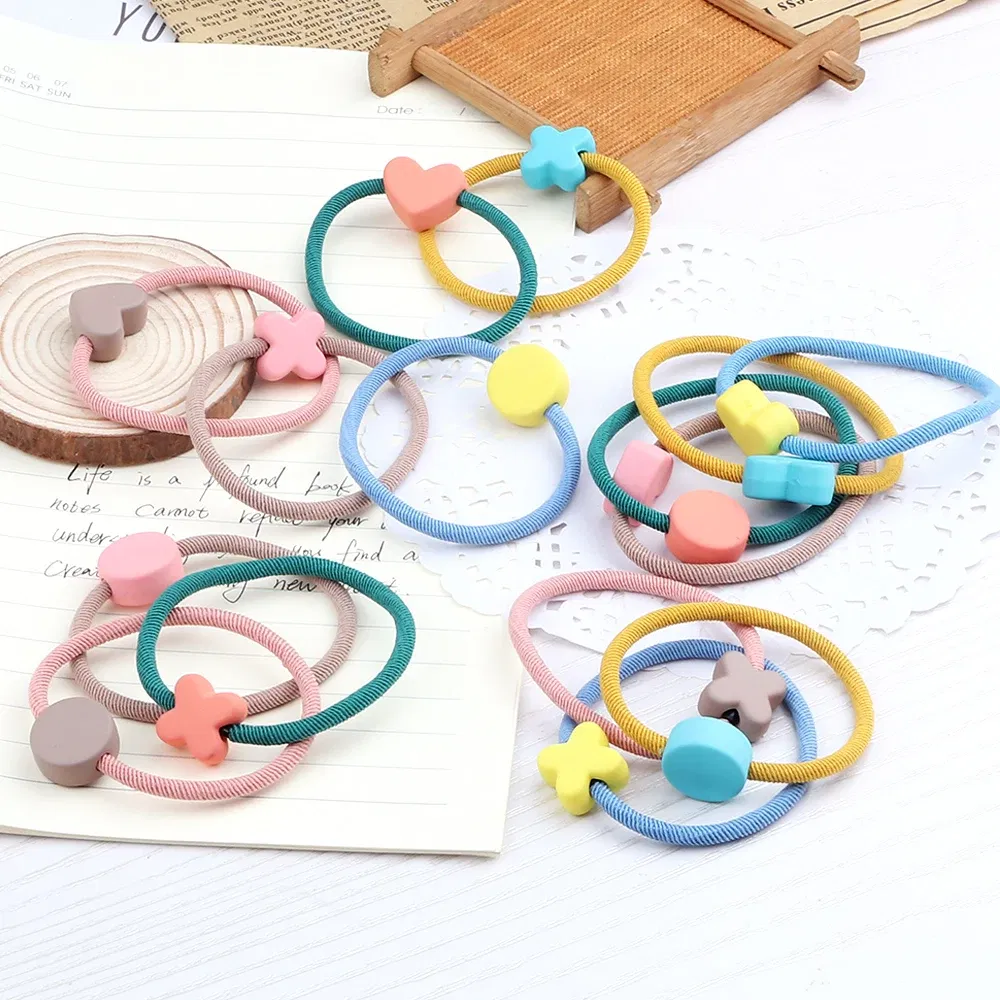 Color: GRAY, Ships From: CHINA - Cute Girls Hair Bands Ties Round Heart Rubber Band Fashion Scrunchie Elastic Korean Hair Accessories Ponytail Holder Headband