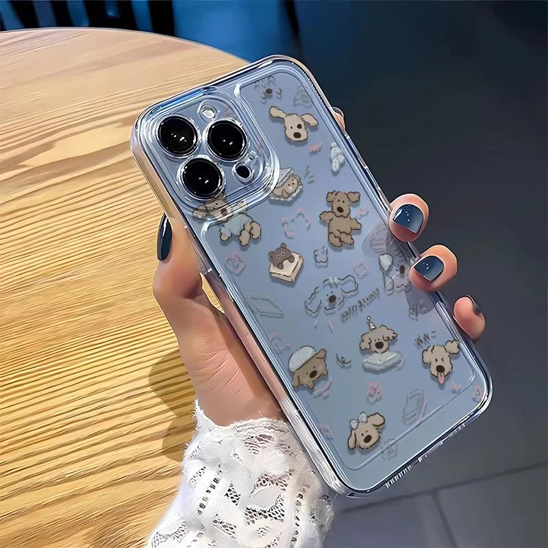 Color: Clear,  Material: PC + TPU - Cartoon full screen dog transparent phone case for iPhone 7 8 plus xr x 11 12 13 14 15 pro max soft silicone anti-drop