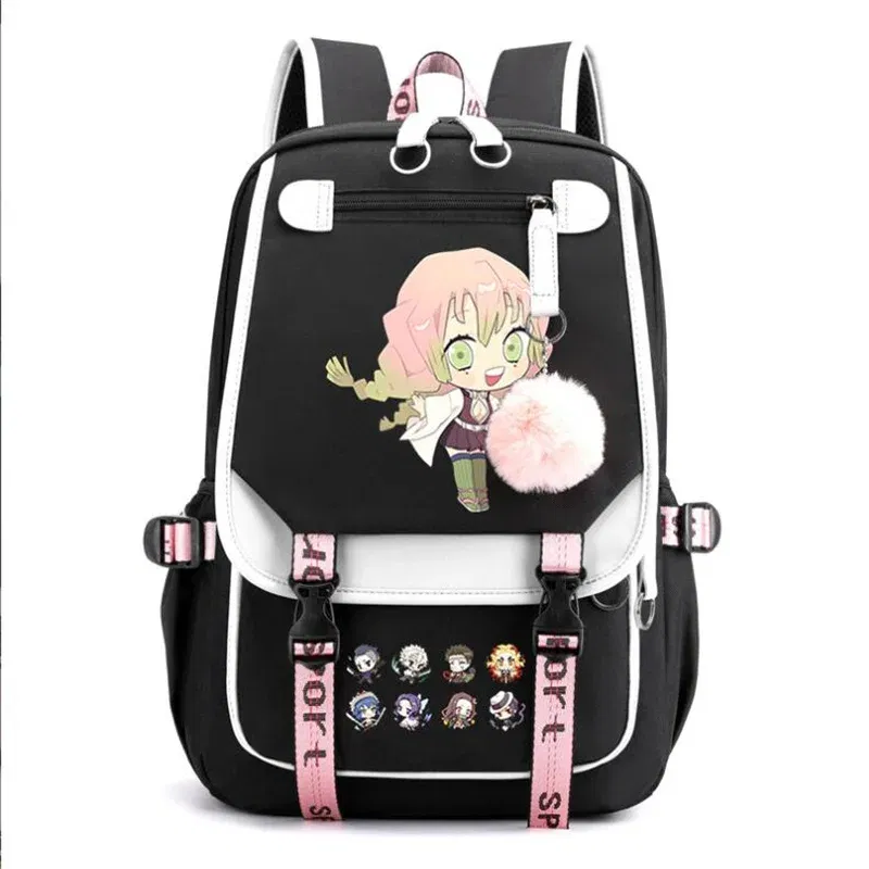 Color: GRAY, Size: 17 Inches - Demon Slayer Backpack Schoolbag USB Laptop Bag Tokitou Muichirou Kanroji Mitsuri Men Women Rucksack Travel Shoulder Outdoor Bags