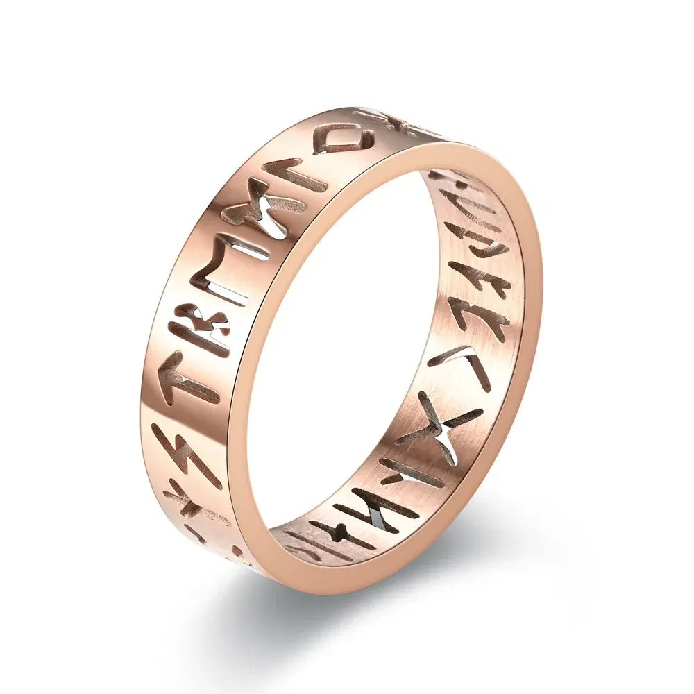 Main Stone Color: Hot Pink, Ring Size: 4 - 2023 New Stainless Steel Hollow Out Ring for Men Women Fashion Hollow Rune Design Finger Anillo Antiestres Anxiety Rings