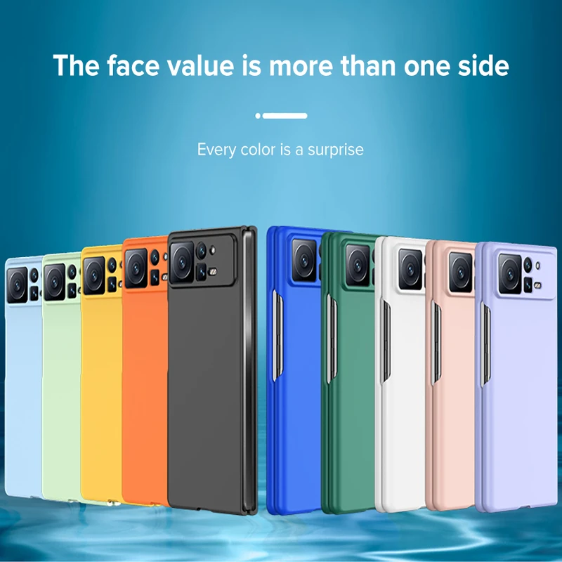 Color: Gold, Material: ABS - For Xiaomi MIX Fold2 Protective Case Mix Fold2 Official Flip Case Made of Plain PU Leather, anti Drop Folding Anti Fingerprint