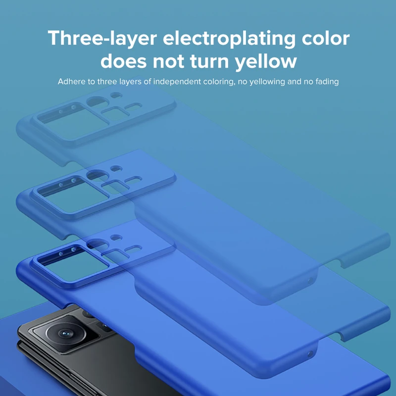 Color: Gold, Material: ABS - For Xiaomi MIX Fold2 Protective Case Mix Fold2 Official Flip Case Made of Plain PU Leather, anti Drop Folding Anti Fingerprint