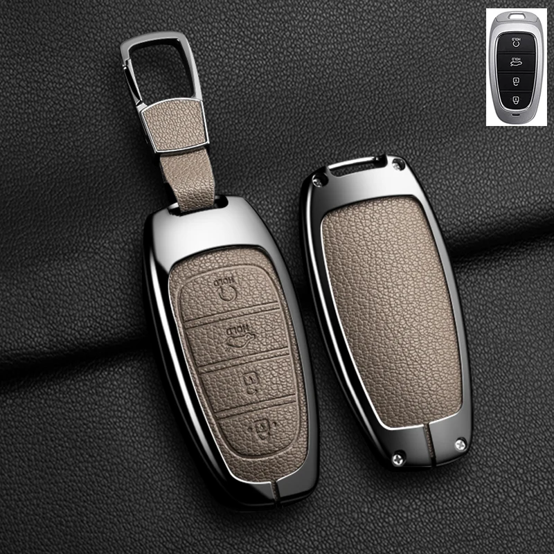 Color Name: green - New Auto Alloy Car Key Case Cover Fob for Hyundai Solaris Sonata Hybrid NEXO NX4 New Grand Santa Fe Tucson 2020-2024 Accessories