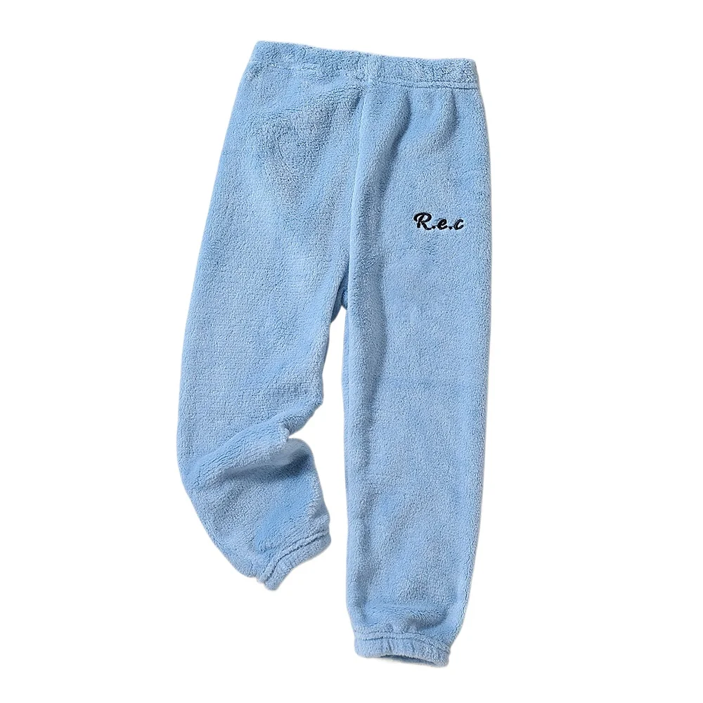 Color: Pink, Kid Size: 4T - Children Thicken Fleece Pants Boys and Girls Solid Letter Embroidery Sports Casual Kids Clothes Warm Leggings Clothing Winter