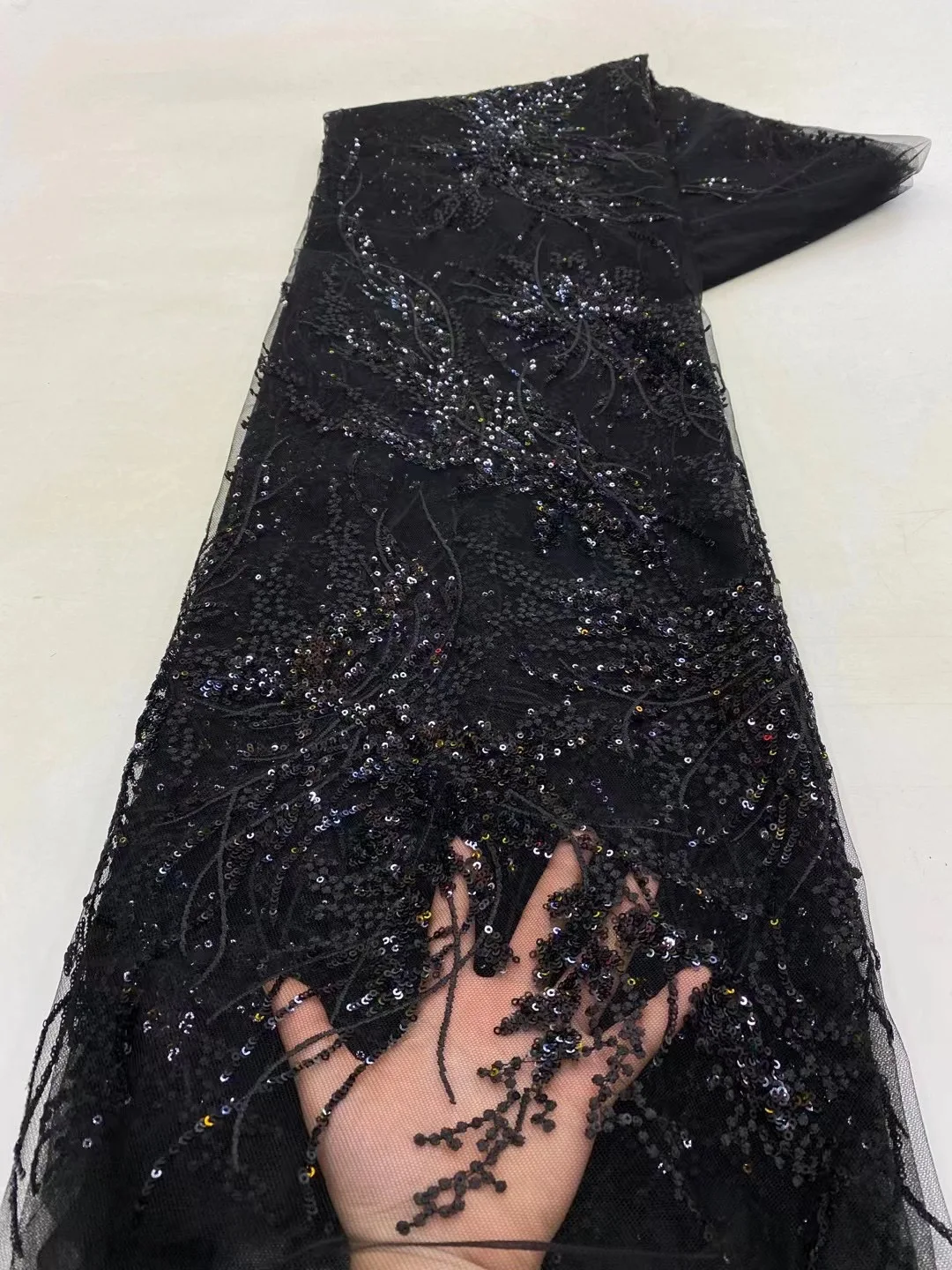 Color: green, Length: 5 yards, Width: 120cm - African French Sequined Lace Fabrics 2023 High Quality Tulle Lace 5 Yards Nigerian Embroidered Dress Material For Party Wedding