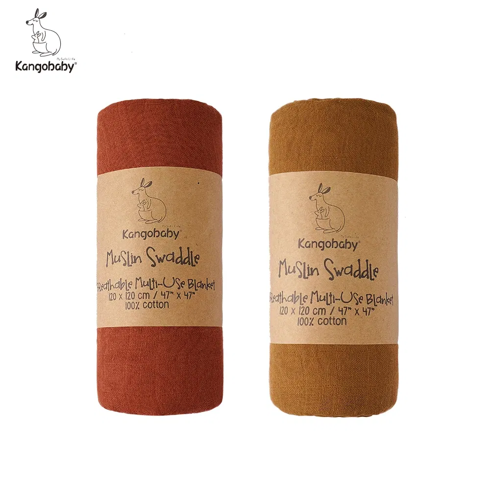 Color: light yellow - Kangobaby New Design 2pcs Set Double Layers 100% Cotton Newborn Baby Muslin Swaddle Blanket