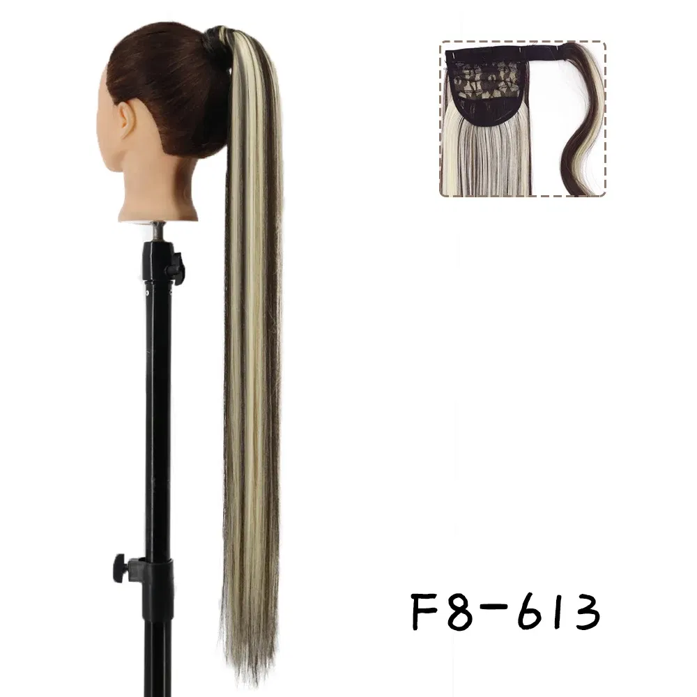 Color: P18/613, Stretched Length: 22inches - AZQUEEN Straight Synthetic Hairpiece With Ponytail 85cm Super Long Wrap Around Clip In Hair Extensions Pony Tail For Daily Wear