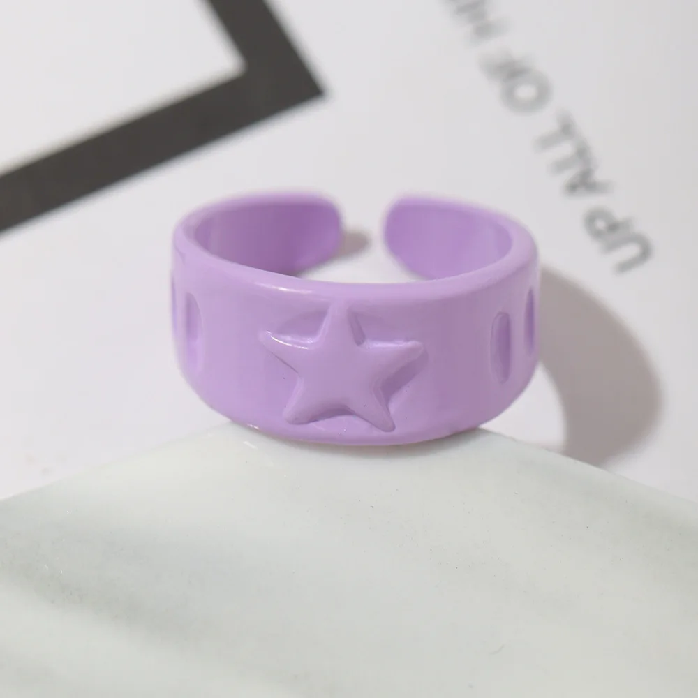 Main Stone Color: WHITE - New Creative Design Five-Pointed Star Simple Geometry Color Wide Ring For Woman Simple Personality Trend Temperament Rings