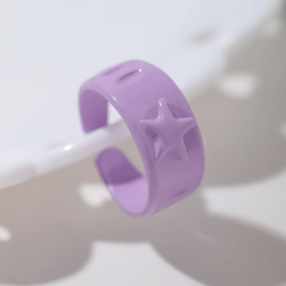 Main Stone Color: WHITE - New Creative Design Five-Pointed Star Simple Geometry Color Wide Ring For Woman Simple Personality Trend Temperament Rings