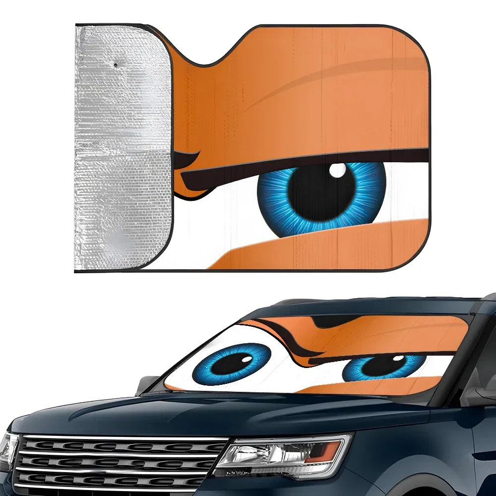 Color: Silver - Cartoon Eyes Cute Car SunShade Windshield Foldable Three-layer Insulation Sunshade By Suction Cup Blocks UV Rays Sun