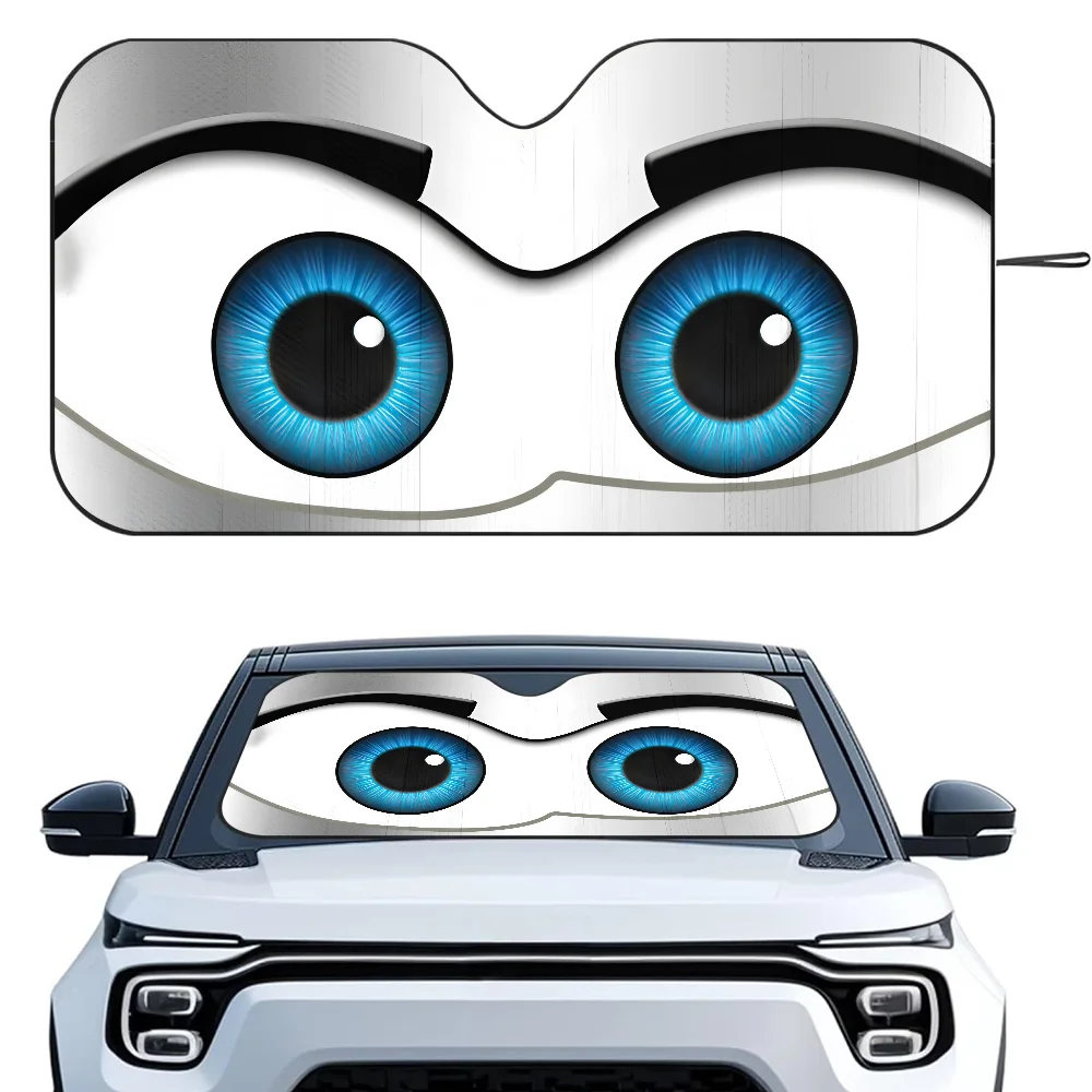 Color: Silver - Cartoon Eyes Cute Car SunShade Windshield Foldable Three-layer Insulation Sunshade By Suction Cup Blocks UV Rays Sun