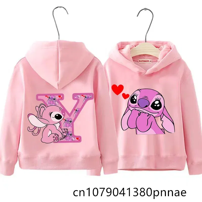 Color: Yellow, Kid Size: 5 - Girls Boys Lilo and Stitch Sportswear Hoodies Casual Fashion Sweatshirts Angel Letter AZ Anime Autumn/Winter Hoodie Kids Hoodies