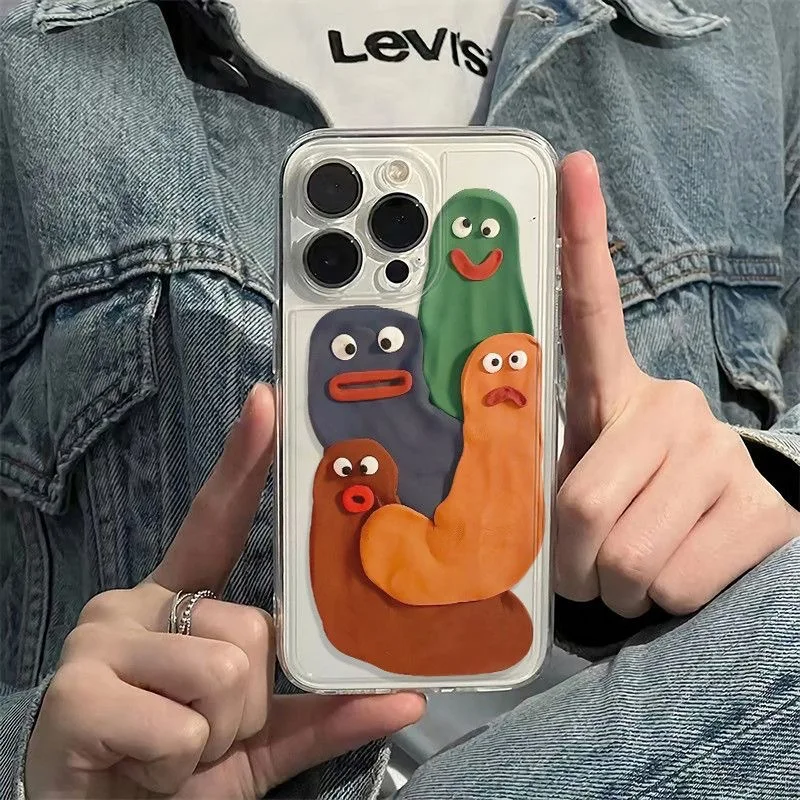 Color: Beige, Material: EVA - Funny Silly Putty Phone Case For iPhone 11 12 13 14 15 16 Pro Max XR X XS Mini 8 7 Plus SE 2020 Fashion Clear Case