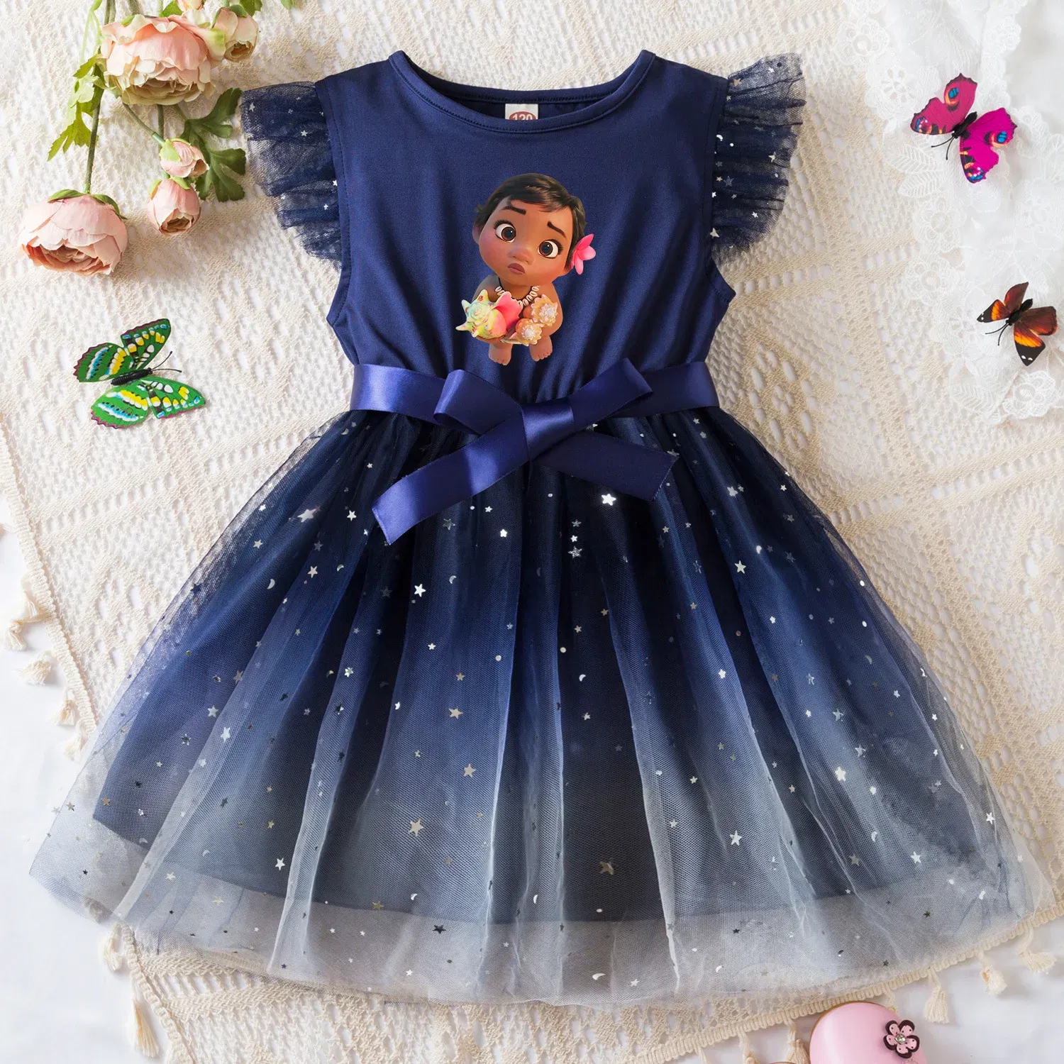 Color: Brown, Size: S - Moana Summer Toddler Girl Dress Princess Star Baby Girls Clothes Tulle Tutu Dress for Children Party Dress 2-6Y