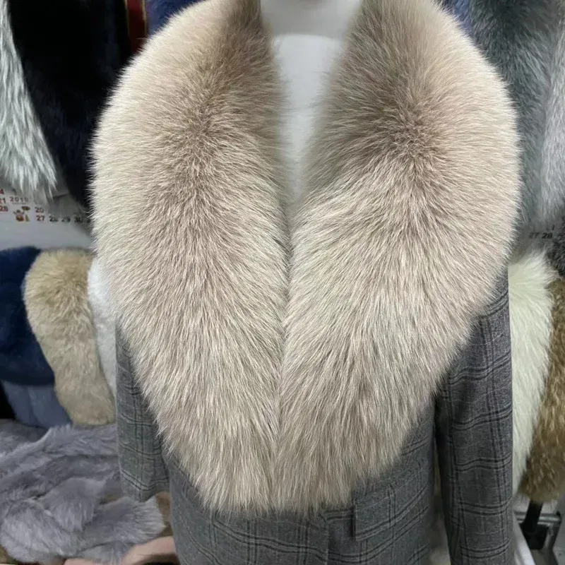 Color: Turquoise, Size: M - Winter Real Fox Fur Collar Woman Furry Natural Raccoon Fur Scarf Shawls Luxury Neck Warmer Wraps For Coat Fur Scarves Large Size