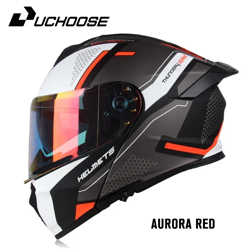 Color: Blue, Size: S - DOT Uchoose Approved Full Face Helmets Crash Motorbike Protective Gear Men Women Flip Up Helmet Motorcycle Visor Double Sun