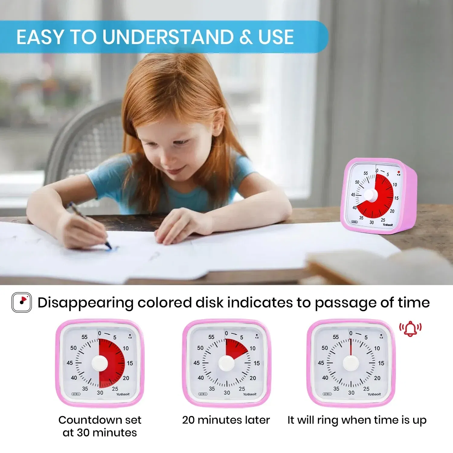 Color: black - Yunbaoit VT01 Upgraded 60 Minute Visual Timer with Protective Case Silent Countdown Timer for Kids