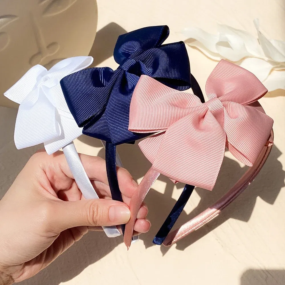 Color: Blue - 1 Piece Ribbon Handmade Hair Bows Hairbands for Baby Girls 20 Colors Cute Bowknot Solid Headband Headwear Baby Hair Accessories