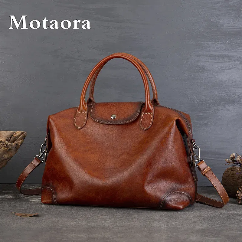 MOTAORA 2025 Premium Vintage Tote Bag for Women - Large Capacity Cow Leather Crossbody, Work Commuter Bag with Adjustable Strap